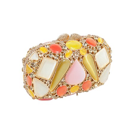 Bolsa cluth luxo em metal cravejada em cristais com alça removível