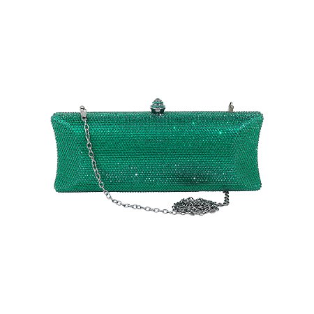 Bolsa cluth luxo em metal cravejada em cristais com alça removível