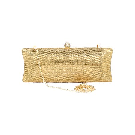 Bolsa cluth luxo em metal dourado cravejada em cristais com alça removível