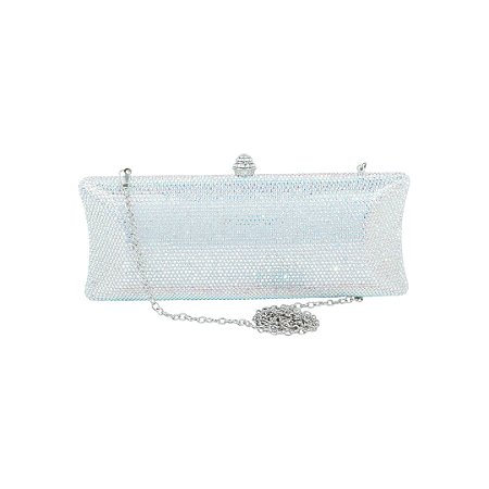 Bolsa cluth luxo em metal cravejada em cristais com alça removível