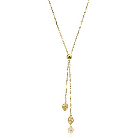 Colar dourado com pingente de zirconia cristal banho em ouro 18k