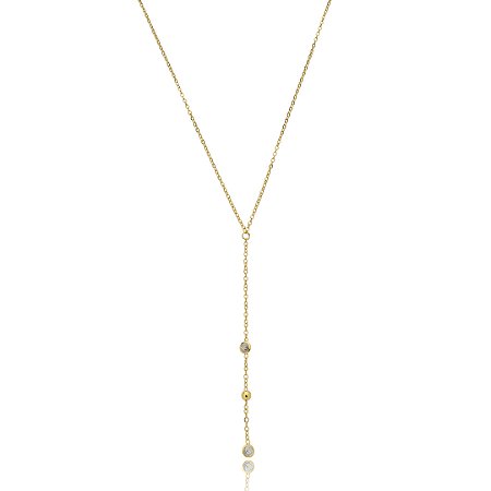 Colar dourado com pingente de zirconia cristal banho em ouro 18k