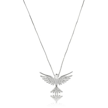 Colar com pingente cravejado de zirconia banho em rodio branco