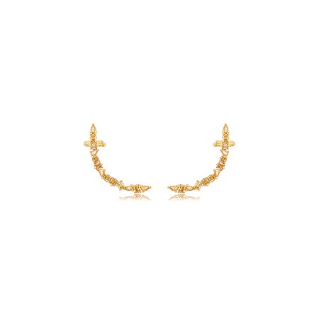Brinco ear cuff cravejado de zirconia citrino banho em ouro 18k