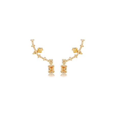 Brinco ear cuff cravejado de zirconia citrino banho em ouro 18k