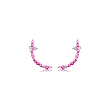 Brinco ear cuff cravejado de zirconia pink banho em rodio branco
