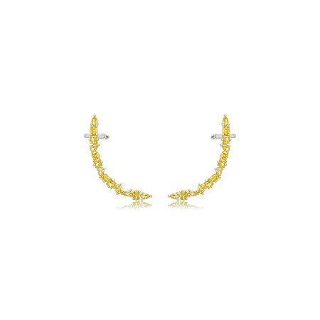 Brinco ear cuff cravejado de zirconia yellow fance banho em rodio branco