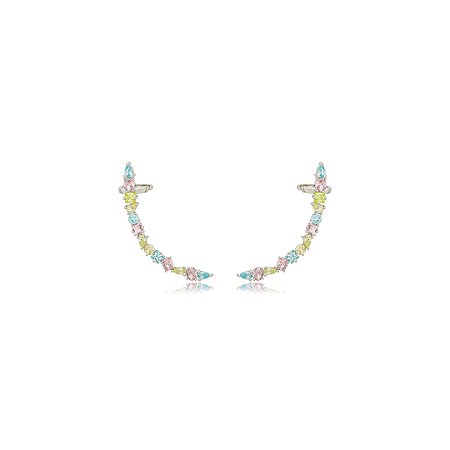 Brinco ear cuff cravejado de zirconia rainbow banho em rodio branco