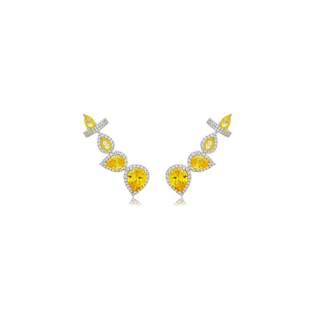 Brinco ear cuff cravejado de zirconia yellow fance banho em rodio branco