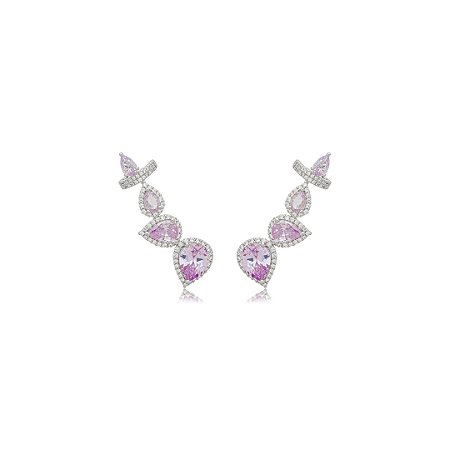Brinco ear cuff cravejado de zirconia ametista banho em rodio branco