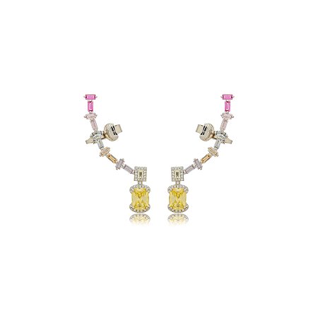 Brinco ear cuff cravejado de zirconia rainbow banho em rodio branco