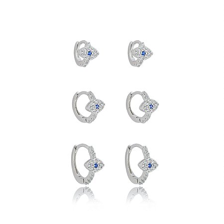 Brinco de trio com zirconia cristal banho em rodio branco