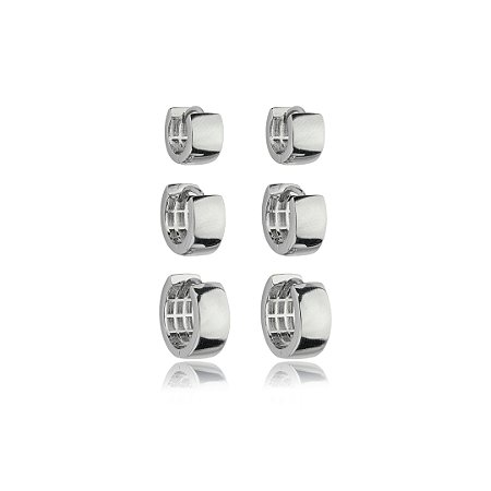 Brinco de trio liso banho em rodio branco