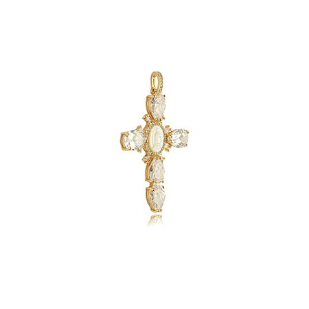 Pingente cravejado de zirconia cristal e madre perola banho em ouro 18k
