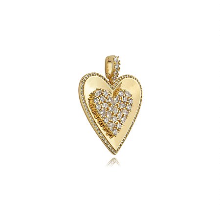 Pingente de coração cravejado de zirconia cristal banho em ouro 18k