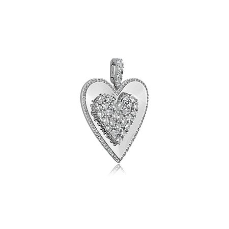 Pingente de coração cravejado de zirconia cristal banho em rodio branco