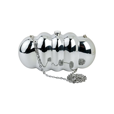 Bolsa cluth prata em acrilico com alça removivel