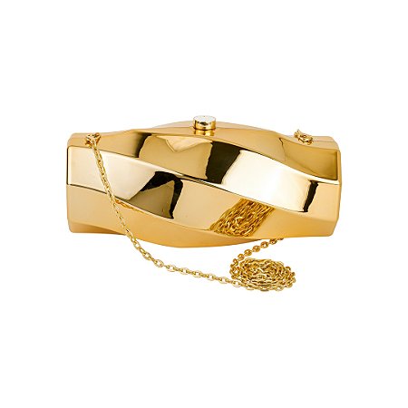 Bolsa cluth dourada em acrilico com alça removivel