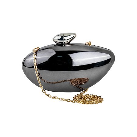 Bolsa cluth grafite em acrilico com alça removivel