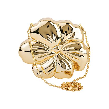 Bolsa cluth de flor dourada em acrilico com alça removivel