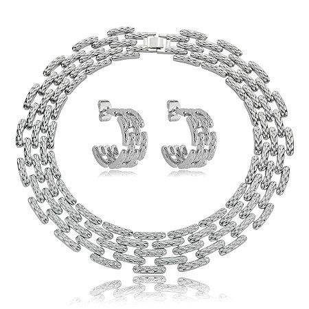 Conjunto de brinco e colar liso banho em rodio branco