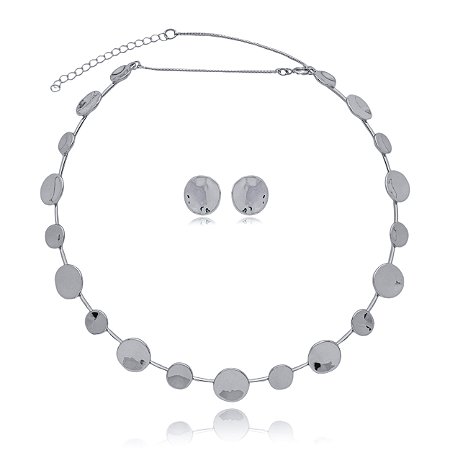 Conjunto de brinco e colar liso banho em rodio branco