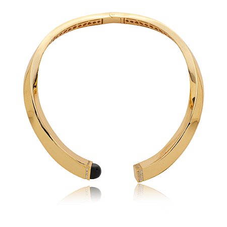 Colar de aro liso com pedra natural e zirconia banho em ouro 18k