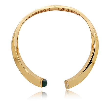 Colar de aro liso com pedra natural e zirconia banho em ouro 18k