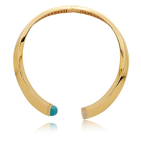 Colar de aro liso com pedra natural e zirconia banho em ouro 18k