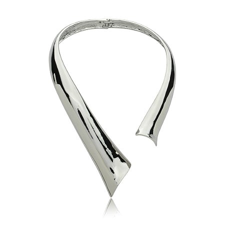 Colar de aro liso banho em rodio branco