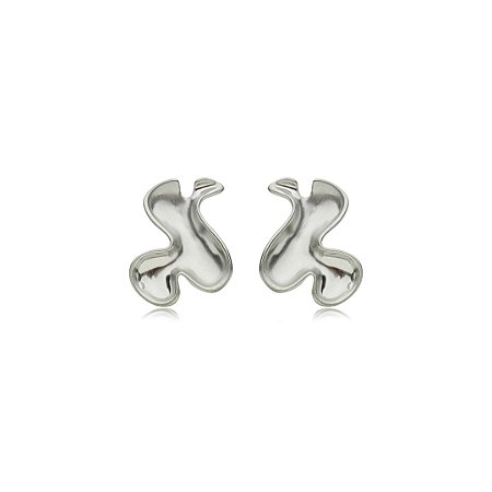 Brinco liso acetinado banho em rodio branco