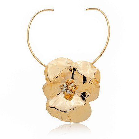 Colar de aro flor liso banho em ouro 18k