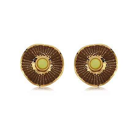 Brinco de palha artesanal esmaltado banho em ouro 18k