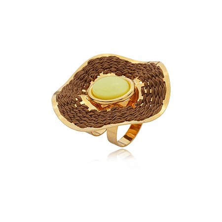 Anel com regulagem de palha artesanal esmaltado banho em ouro 18k