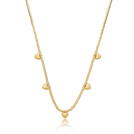 Colar de canutilho de coração liso banho em ouro 18k