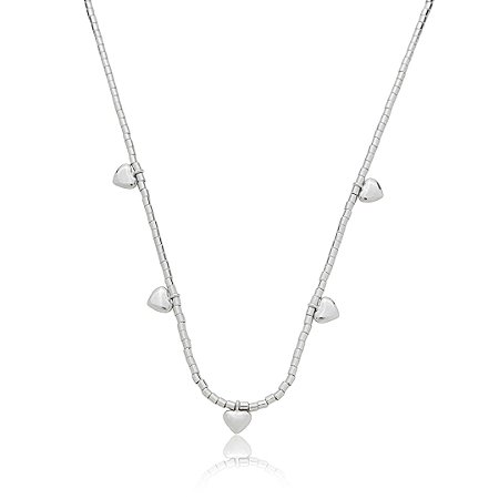 Colar de canutilho de coração liso banho em rodio branco