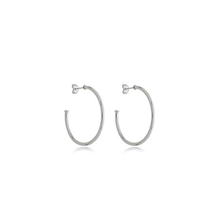Brinco de argola liso banho em rodio branco