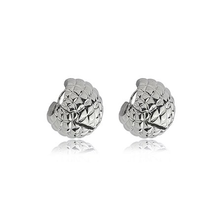 Brinco de argola liso banho em rodio branco