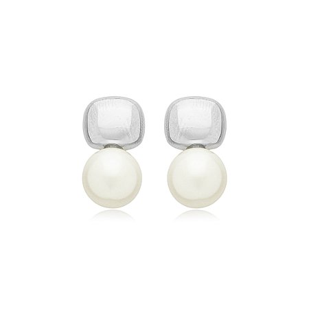 Brinco de perola liso banho em rodio branco