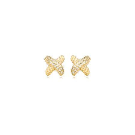 Brinco de base cravejado de zirconia cristal banho em ouro 18k