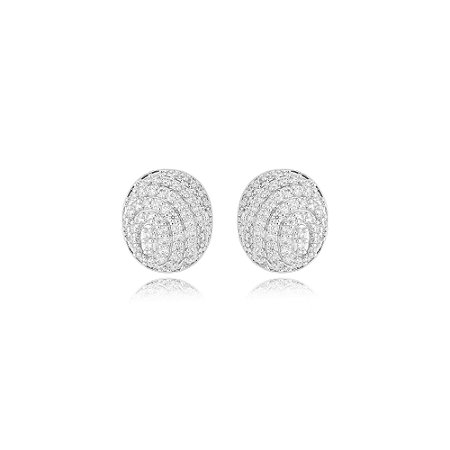 Brinco de base cravejado de zirconia cristal banho em rodio branco