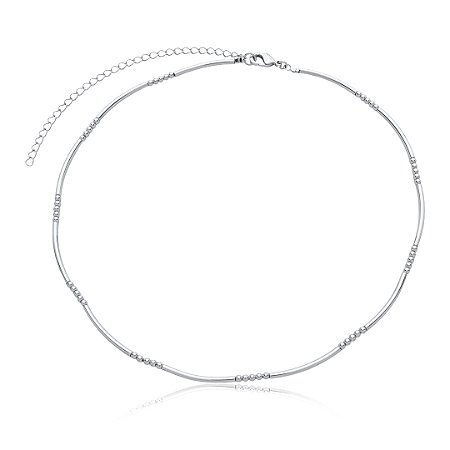 Colar de canutilho liso banho em rodio branco