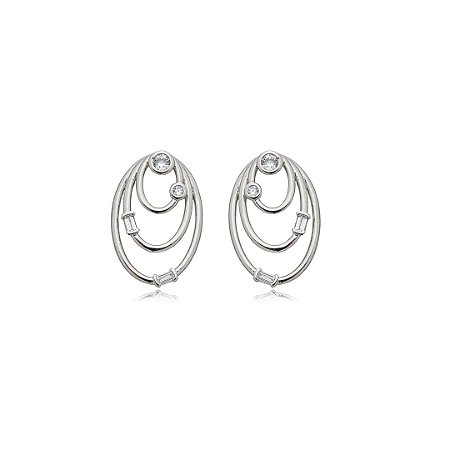 Brinco cravejado de zirconia cristal banho em rodio branco