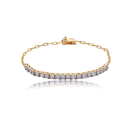 Pulseira cravejada de zirconia cristal banho em ouro 18k