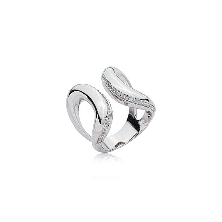 Anel cravejado de zirconia cristal banho em rodio branco