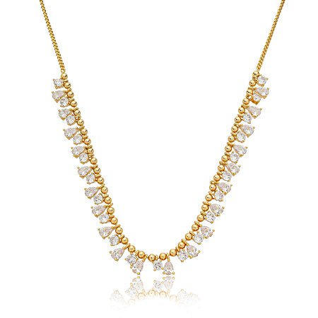 Colar com pingentes cravejado de zirconia banho em ouro 18k