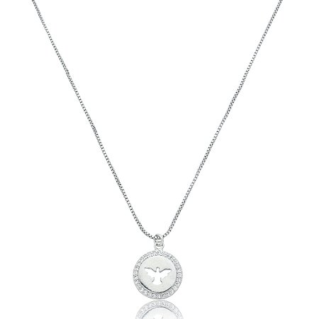 Colar com pingente cravejado de zirconia banho em rodio branco