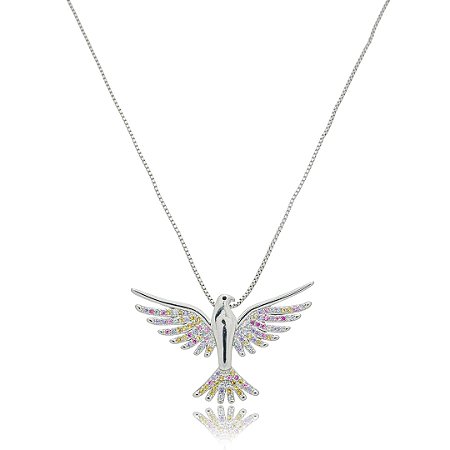 Colar com pingente espirito santo com zirconia banho em rodio branco