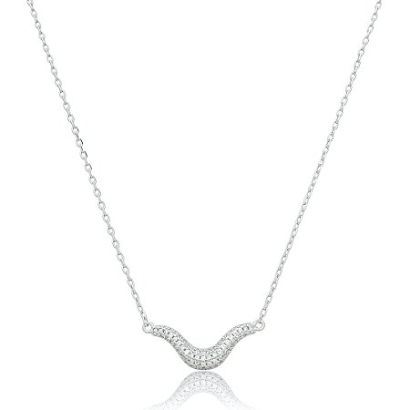 Colar com pingente cravejado de zirconia cristal banho em rodio branco