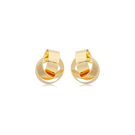 Brinco dourado liso banho em ouro 18K